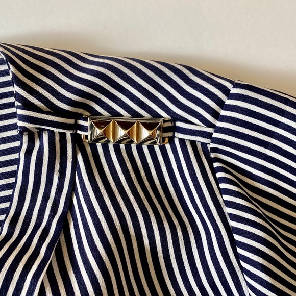 Zara Basic Striped V-Neck Embellished Blouse - Picture 7 of 8